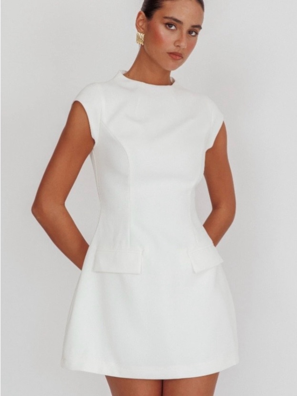 Selfie Leslie White Cap-Sleeve Mini Dress